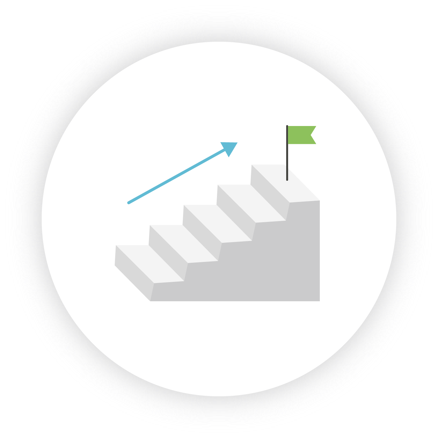 Illustration présentant un escalier avec un drapeau vert en haut des marches et une flèche pointant vers ce drapeau