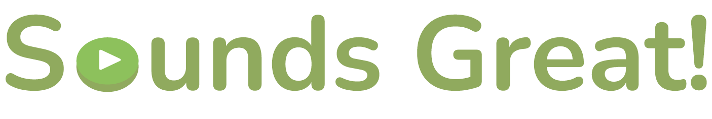 logo du site représentant les mots sounds et great avec un bouton de lecture à la place du o de sounds